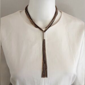 Jennifer Lopez JLO Three Tone Multi-Strand Beaded Chain Tassel Necklace 32"